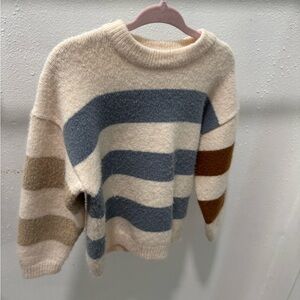 Zara Striped Crewneck Sweater in Cream, Blue & Brown